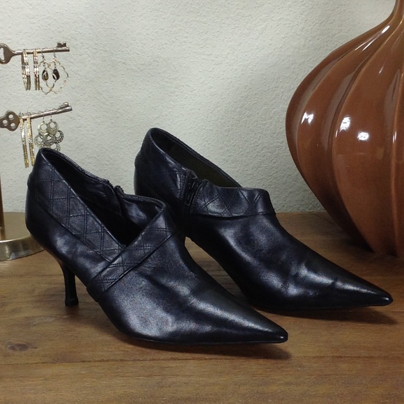 BCBG Shoes - BCBGParis Black Leather Pointed Booties